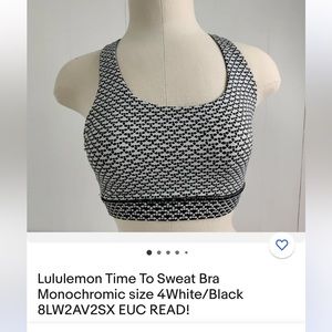 Lululemon Time to  Sweat Bra, size 4